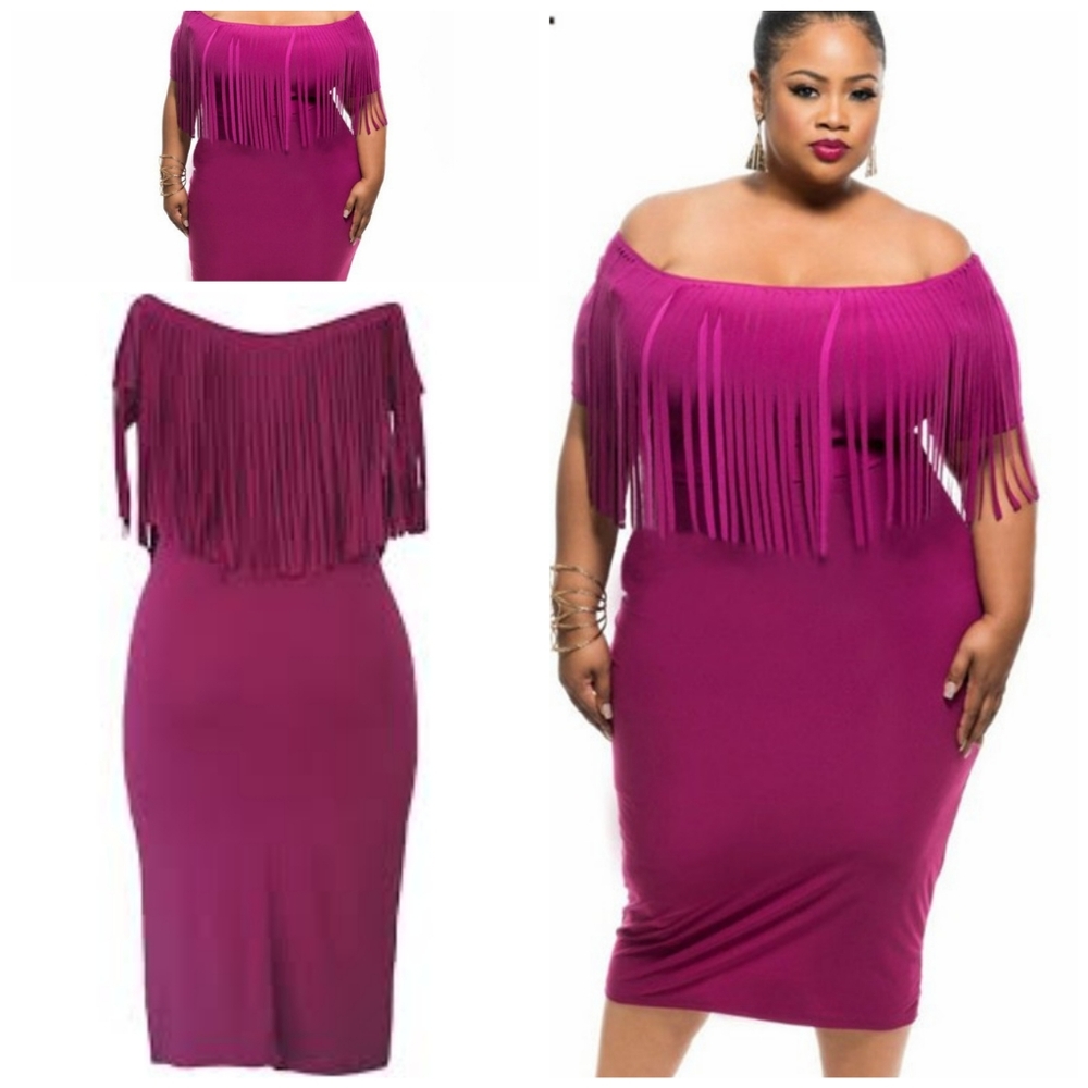 Plus size off shoulder fringe dress